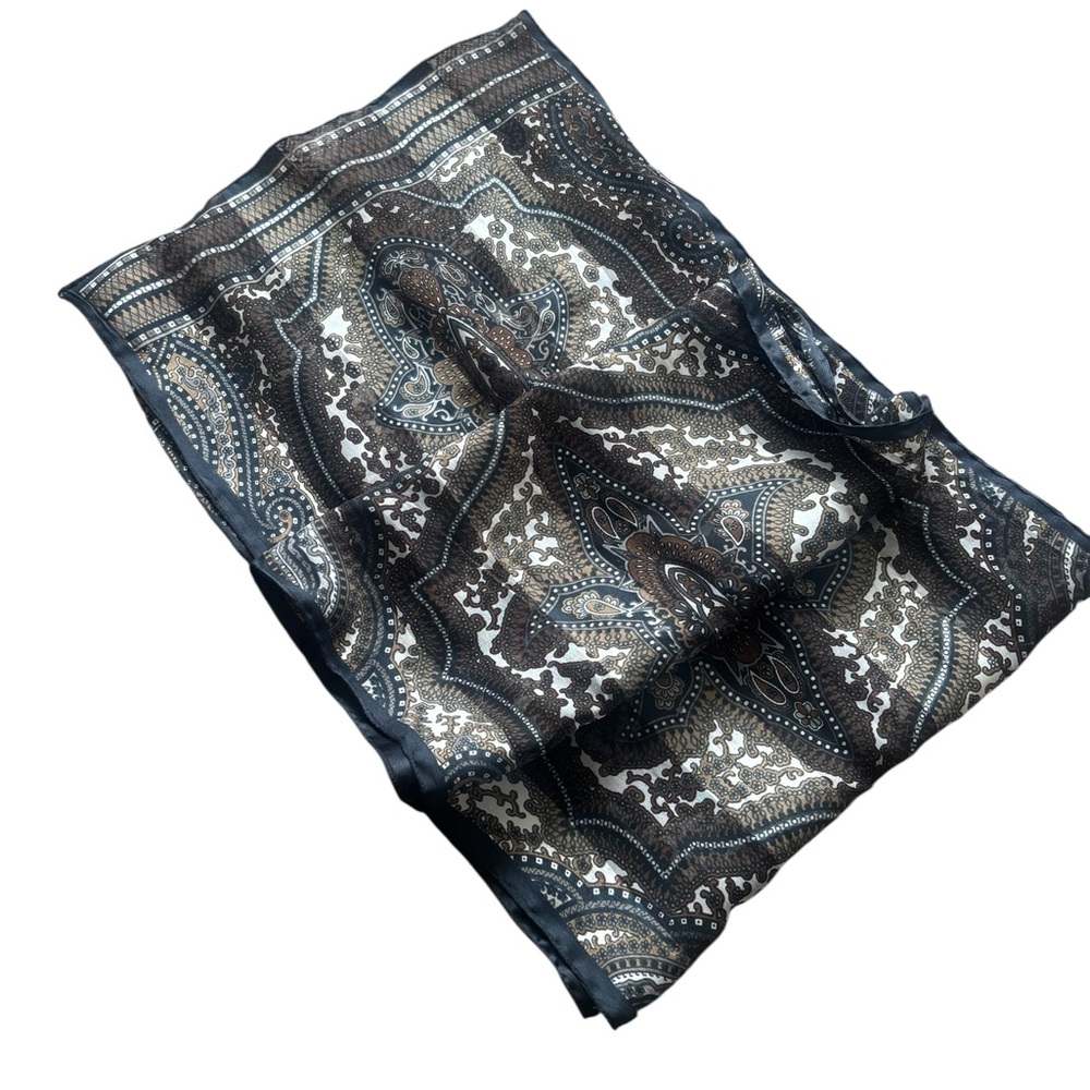 Vintage Paisley Sheer Scarf Brown Neutral Boho Hair Neck Wrap